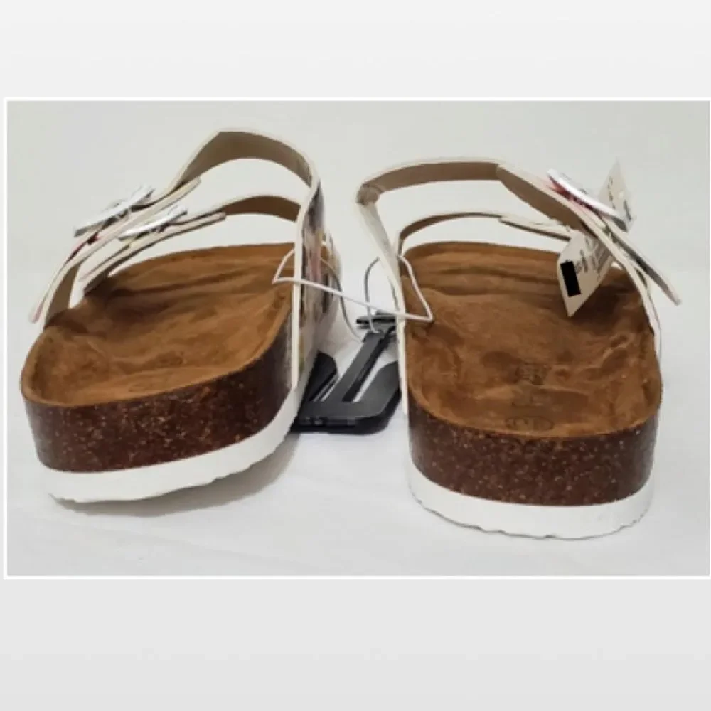 New Falls Creek Shoes Sandals Womens Size 10 Slip On White Floral Cork NWT